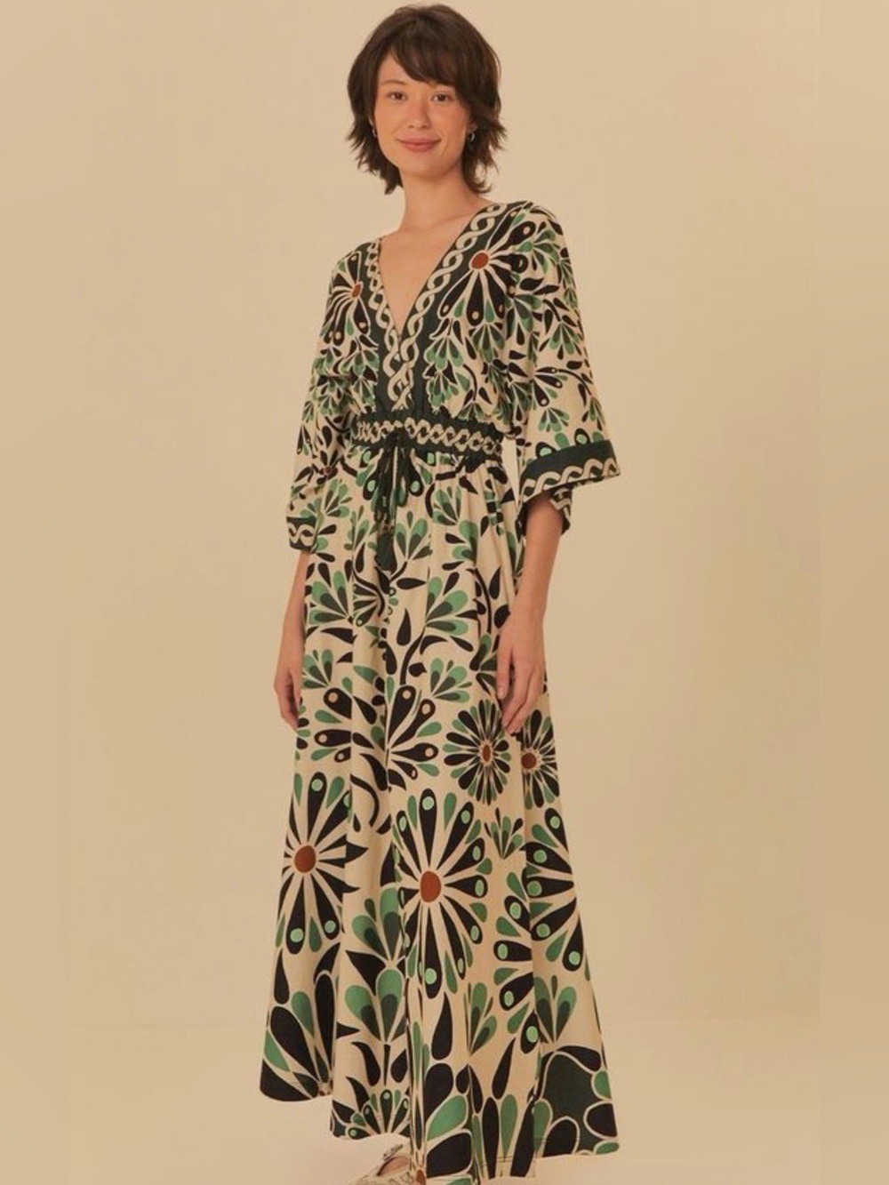 FARM Rio Green Flowers Cotton Maxi Dress